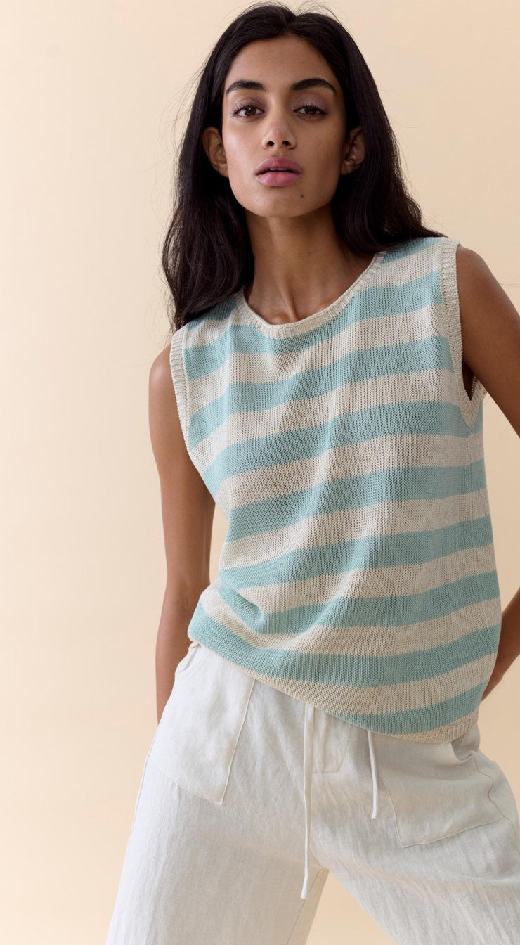 Little Lies - Stripe Sia Tank - Duck Egg/Stone