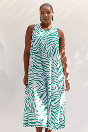 Colby Poplin Zambia Dress - Green/White